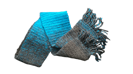 Crocheted Scarf: Aqua & Charcoal Blend