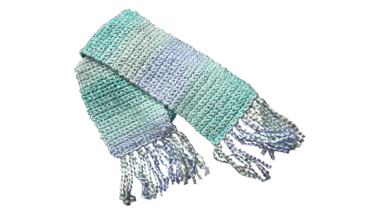 Crocheted Scarf: Aqua & Light Blue Blend