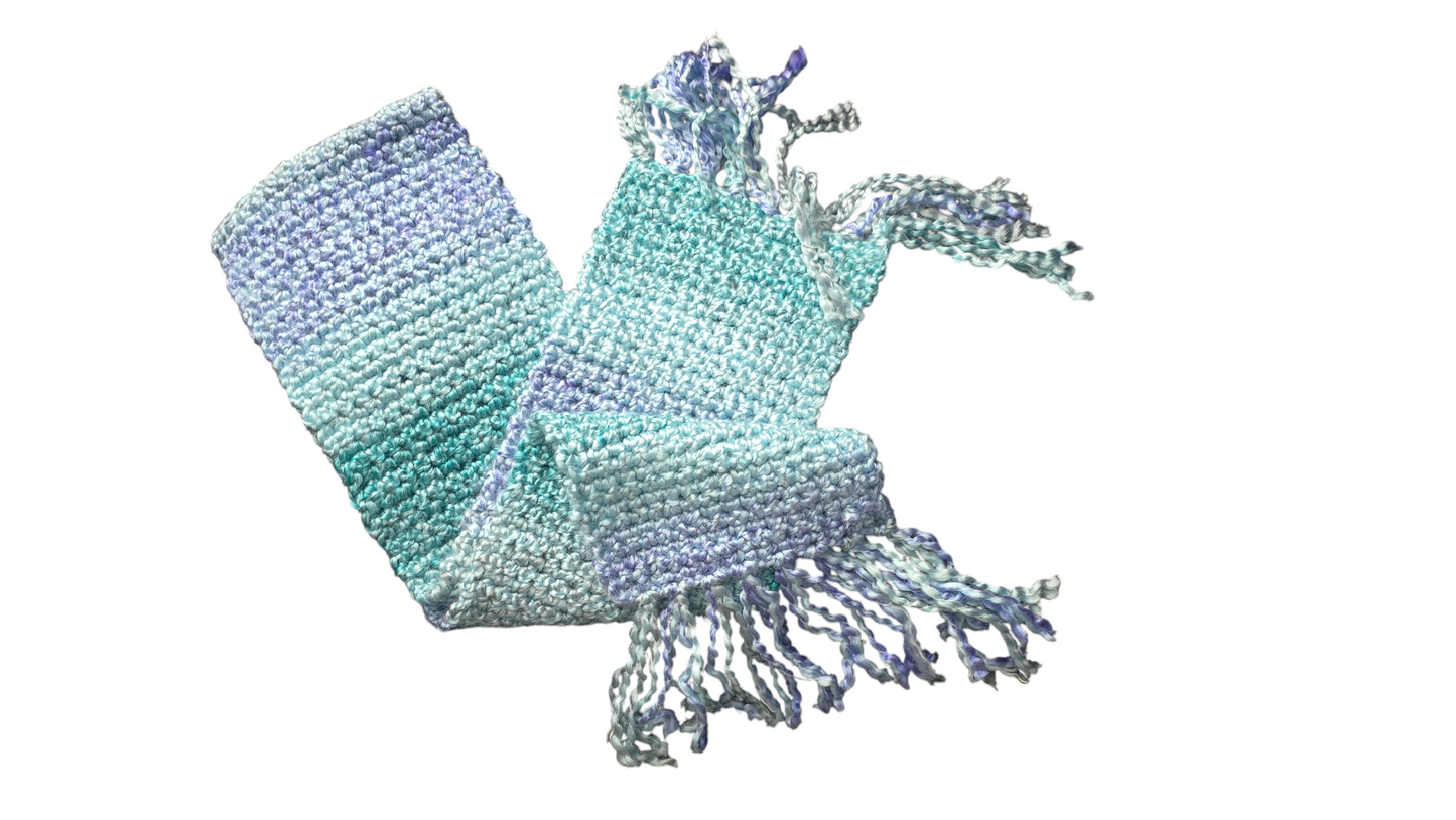 Crocheted Scarf: Aqua & Light Blue Blend