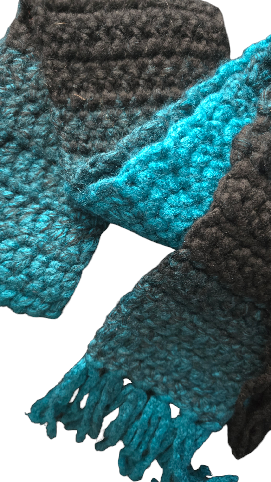 Crocheted Scarf: Chunky Black & Teal Blend