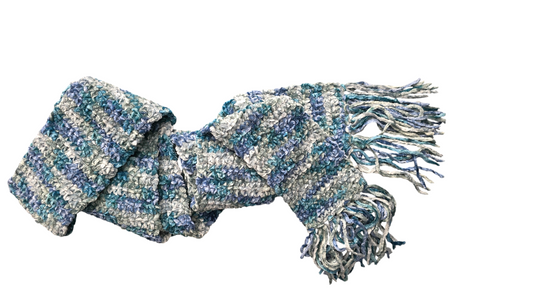 Crocheted Scarf: Blue & Green Blend