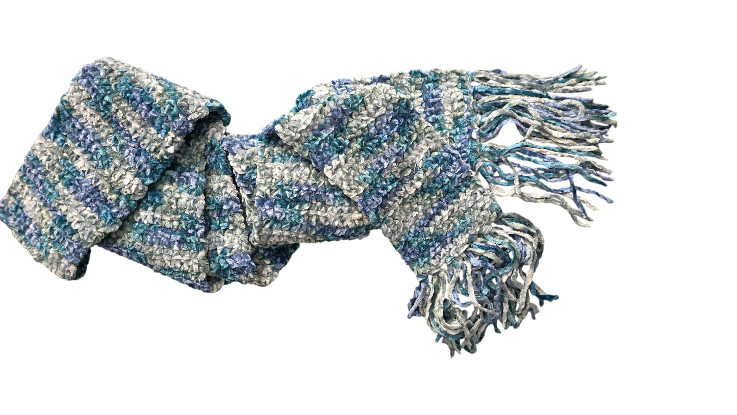 Crocheted Scarf: Blue & Green Blend