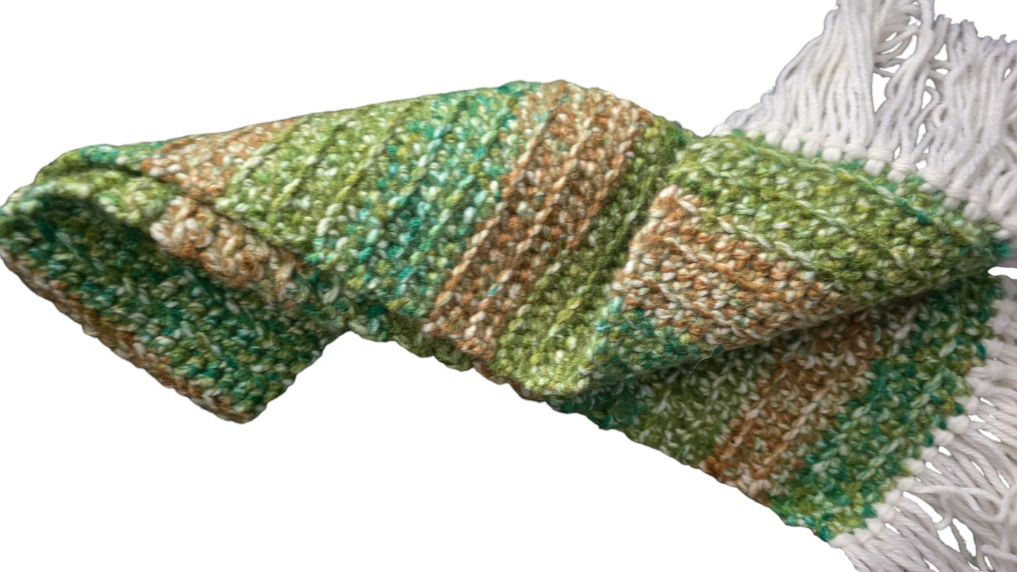 Crocheted Scarf: Brown & Green Blend