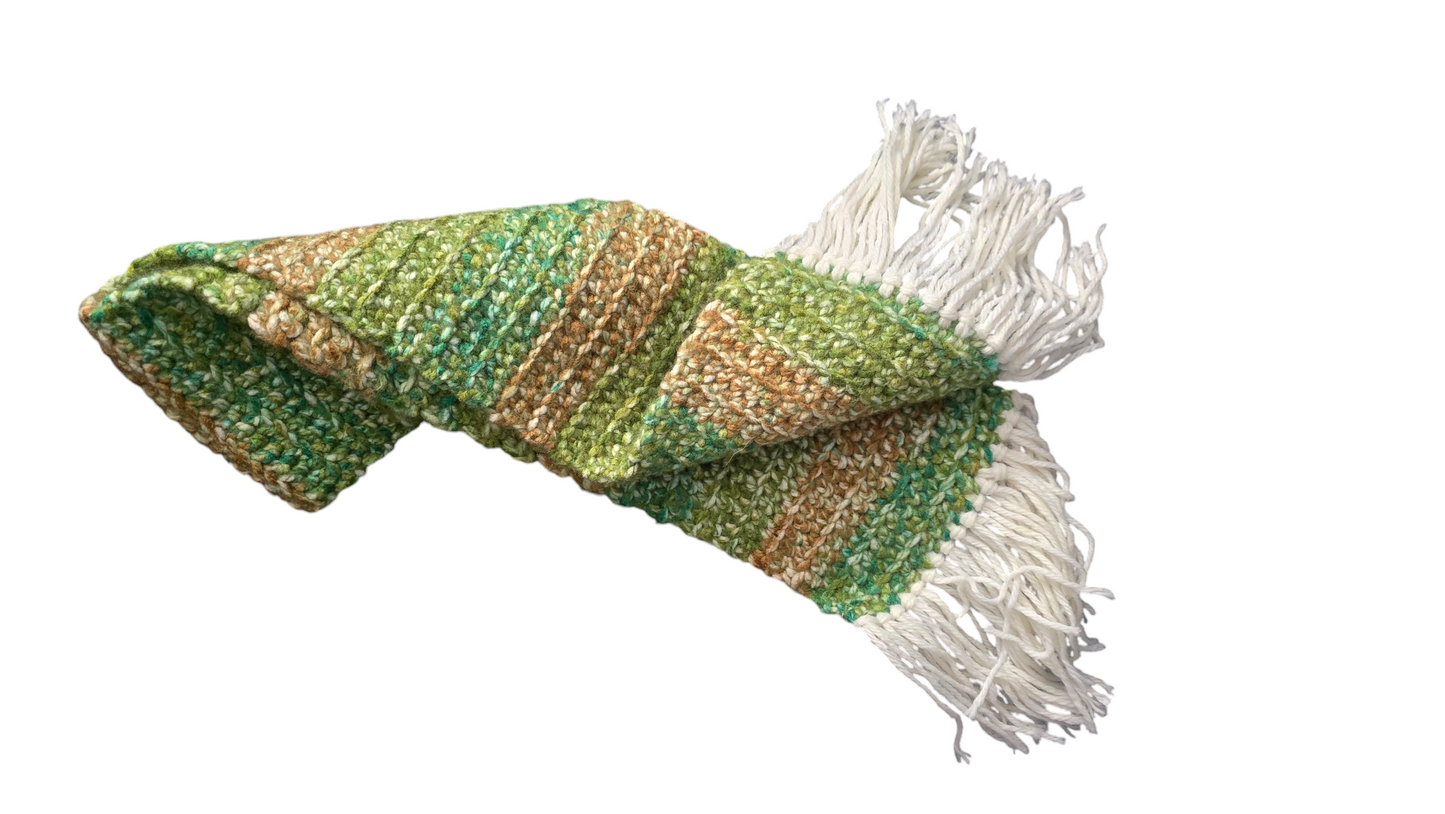 Crocheted Scarf: Brown & Green Blend