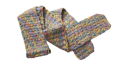 Crocheted Scarf: Grey with Rainbow Blend
