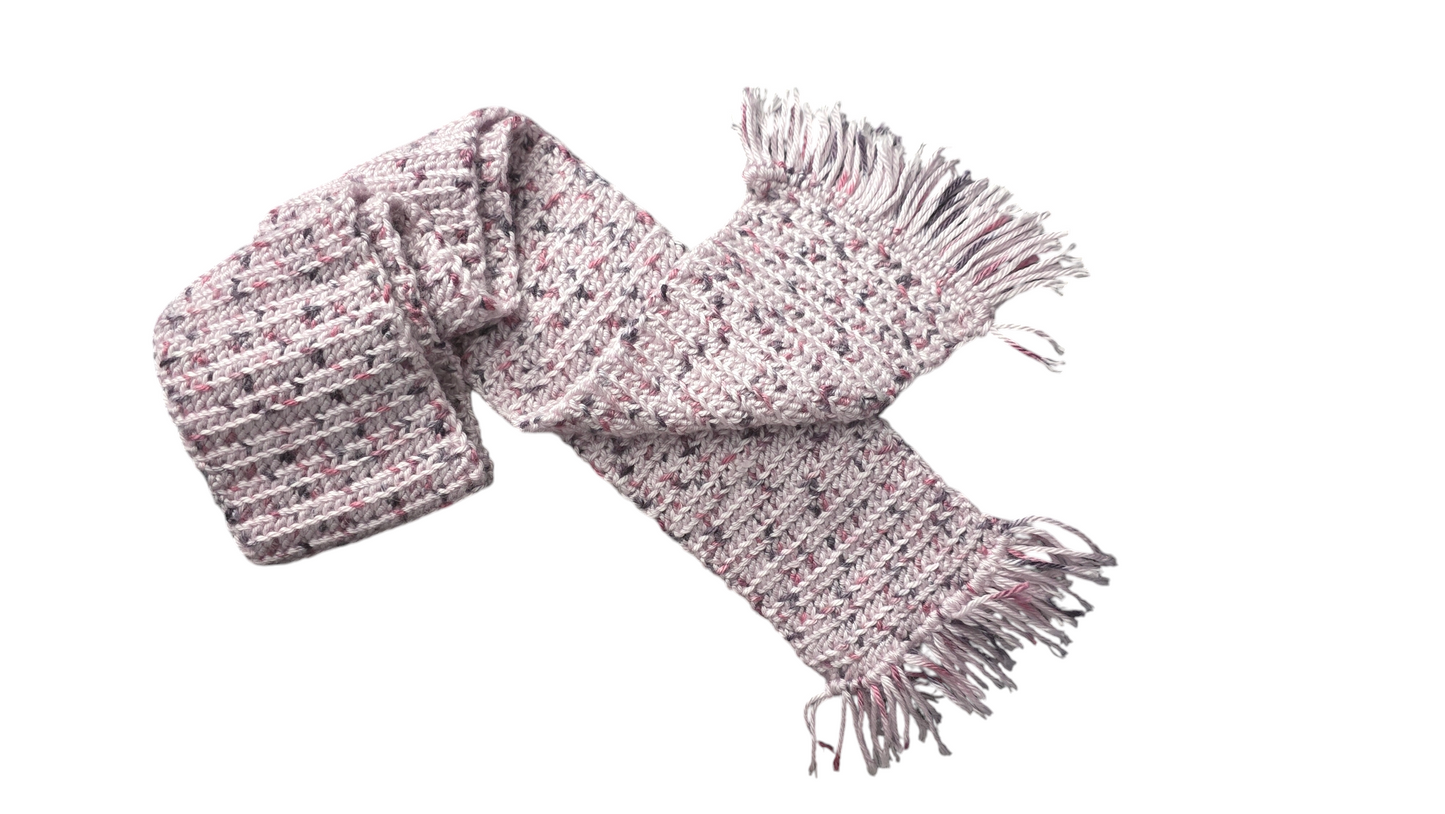 Crocheted Scarf: Light Purple with Purple Flecks