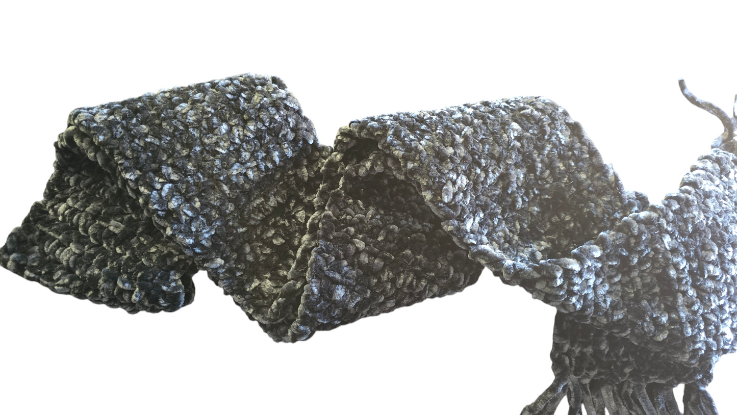 Crocheted Scarf: Black Luxe Velour