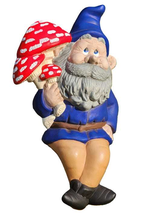 Hand-painted Ceramic Garden Gnome with Mushroom