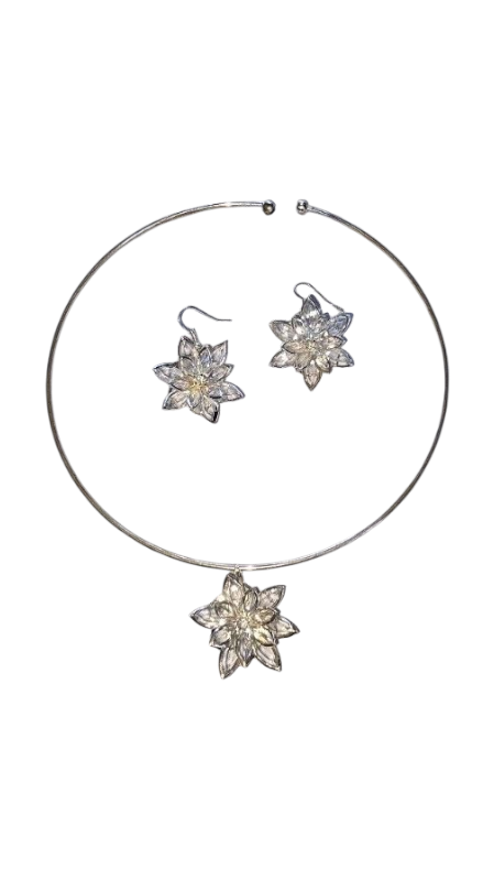 Crystal Flower Jewelry Set – Pendant & Matching Earrings
