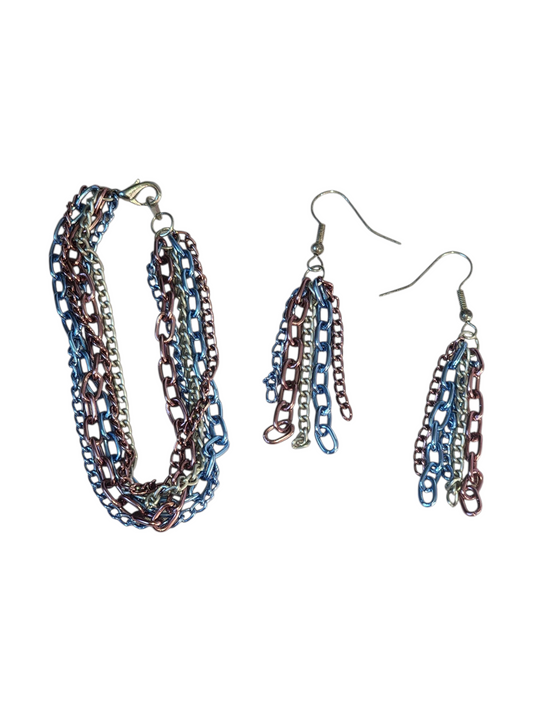 Handcrafted Jewelry Set – Multicolor Chain Drop Design
