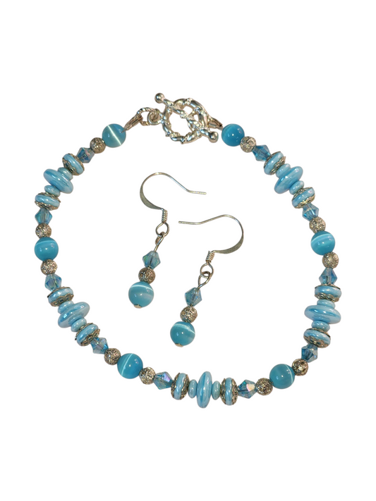 Handcrafted Jewelry Set – Bracelets & Earrings, Pearls and Crystal Accents