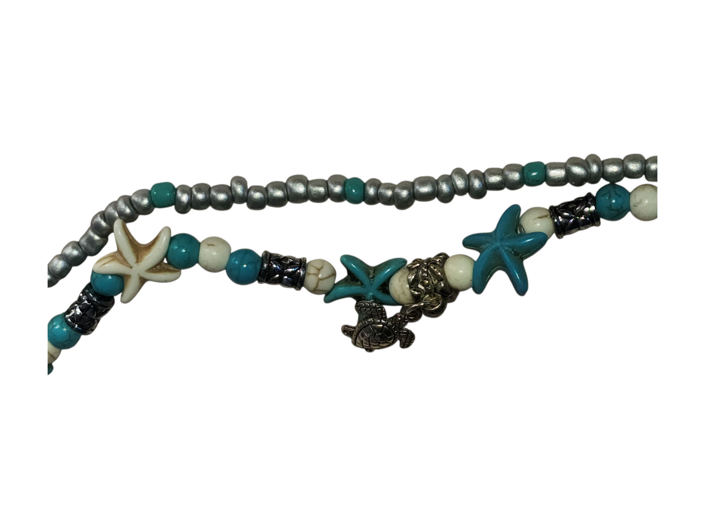 Handmade 2-Strand Ocean-Inspired Bracelet – Starfish & Turtle Charms