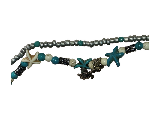 Handmade 2-Strand Ocean-Inspired Bracelet – Starfish & Turtle Charms