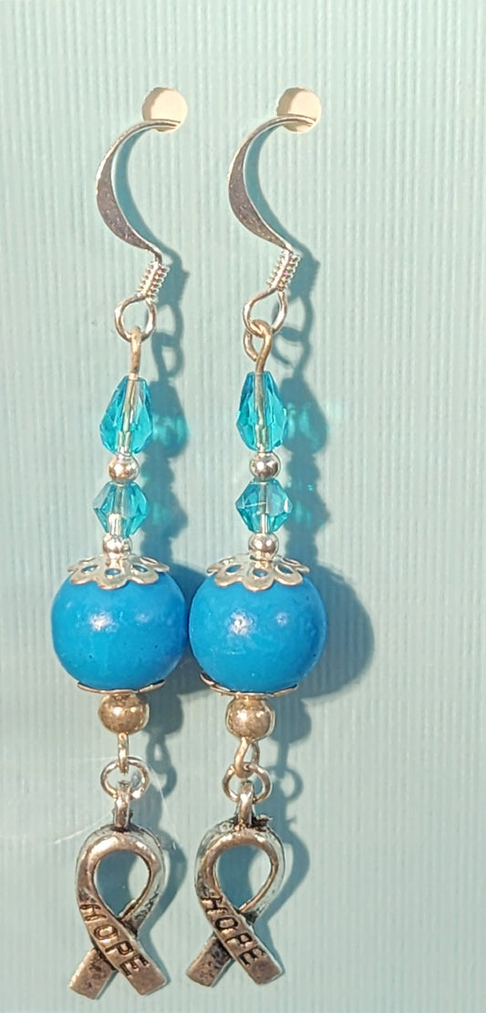 Handcrafted Awareness Earrings – Blue & Turquoise Beaded Design