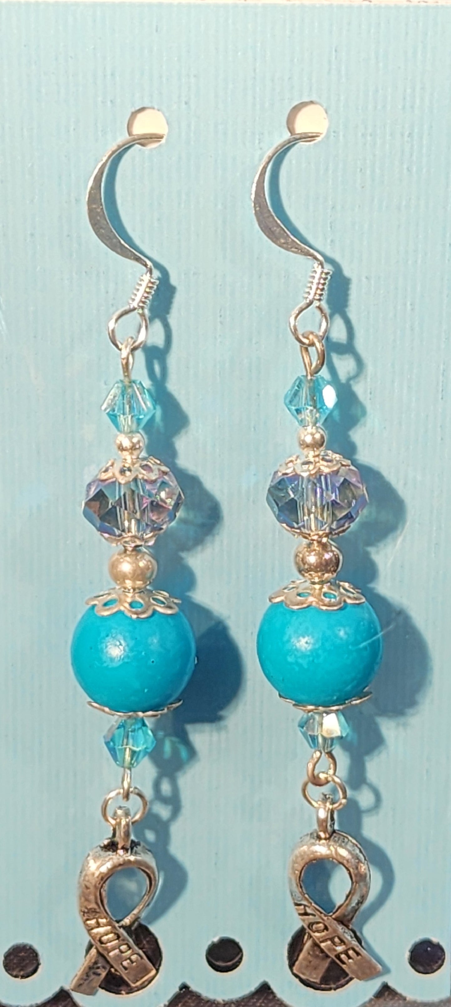 Handcrafted Awareness Earrings – Blue & Turquoise Beaded Design