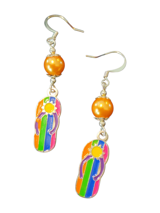 Handmade Enamel Metal Charm Earrings – Flip Flops, Assorted Colors