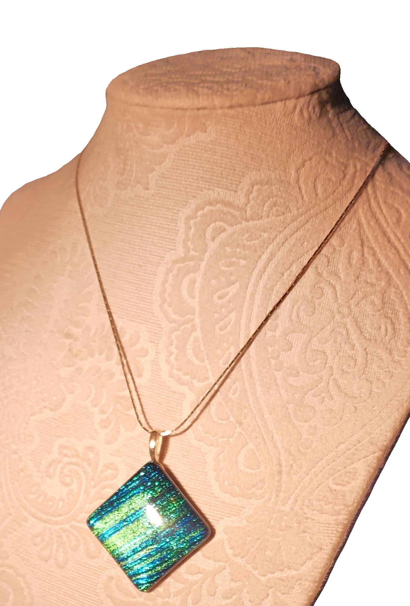 Jewelry - Necklace - Dichroic Glass Pendant, Blues and Greens