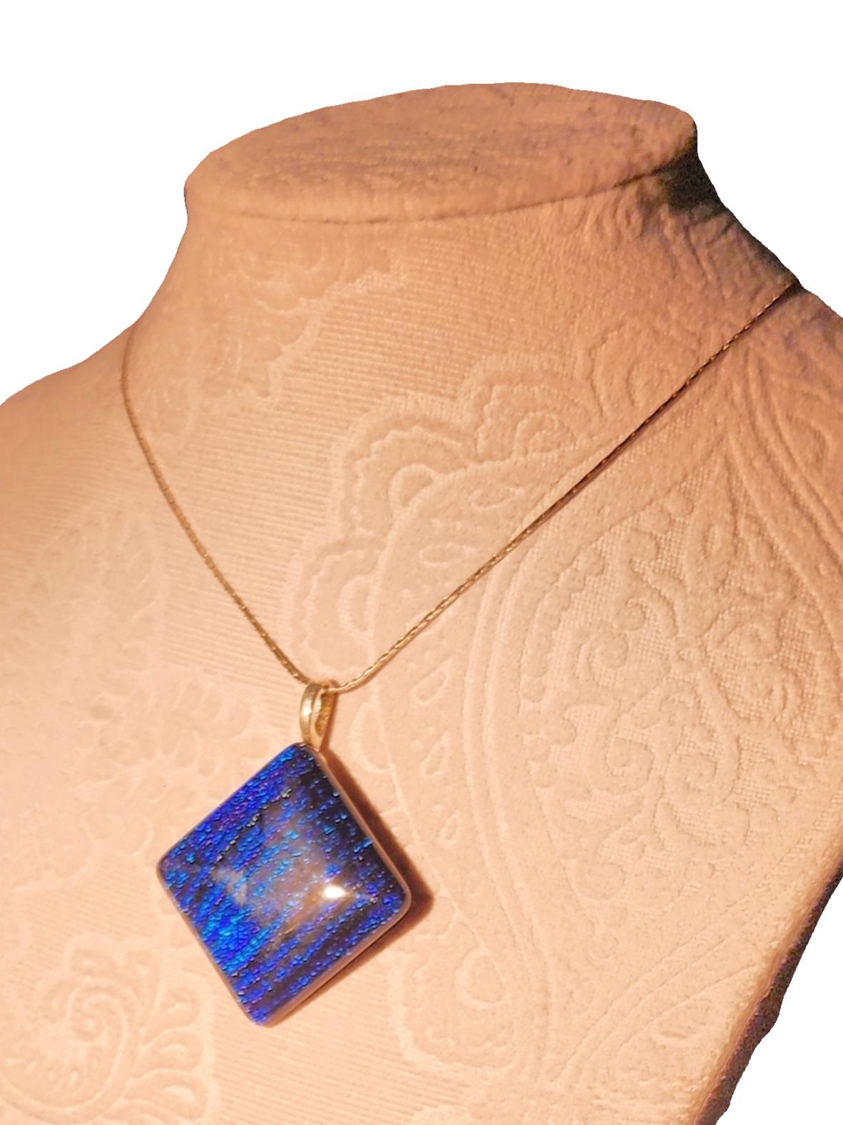 Jewelry - Necklace - Dichroic Glass Pendant, Royal Blues
