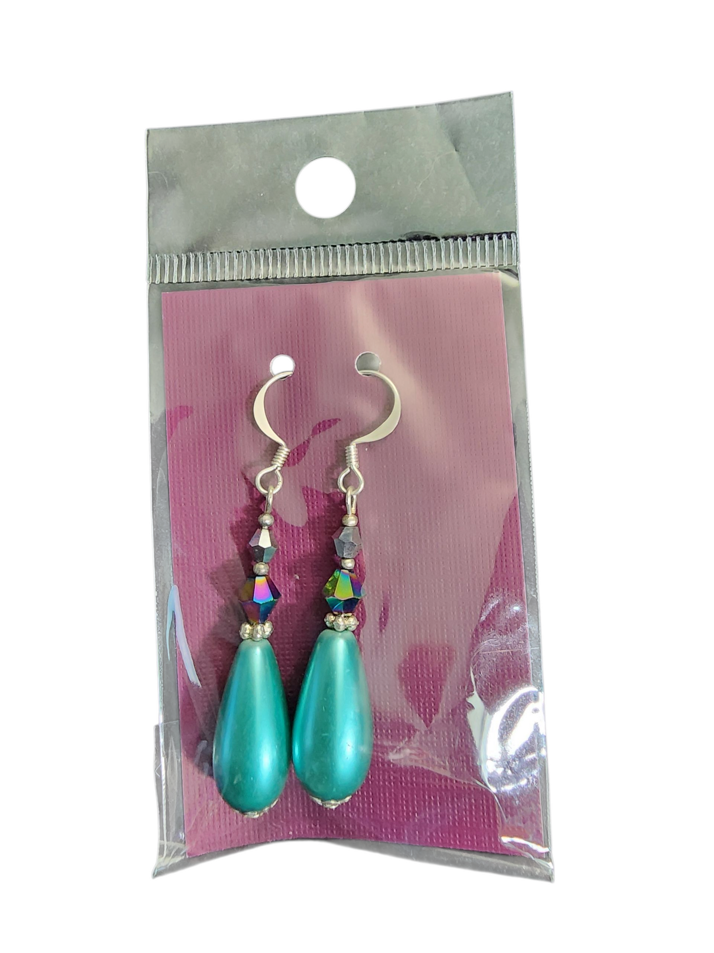 Handmade Large Teardrop Pearl & Crystal Earrings - Assorted Colors