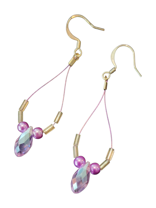Elegant Wire Teardrop Earrings – Handmade with Crystals