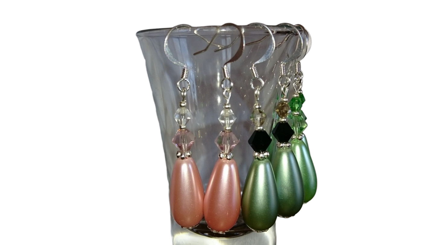 Handmade Large Teardrop Pearl & Crystal Earrings - Assorted Colors