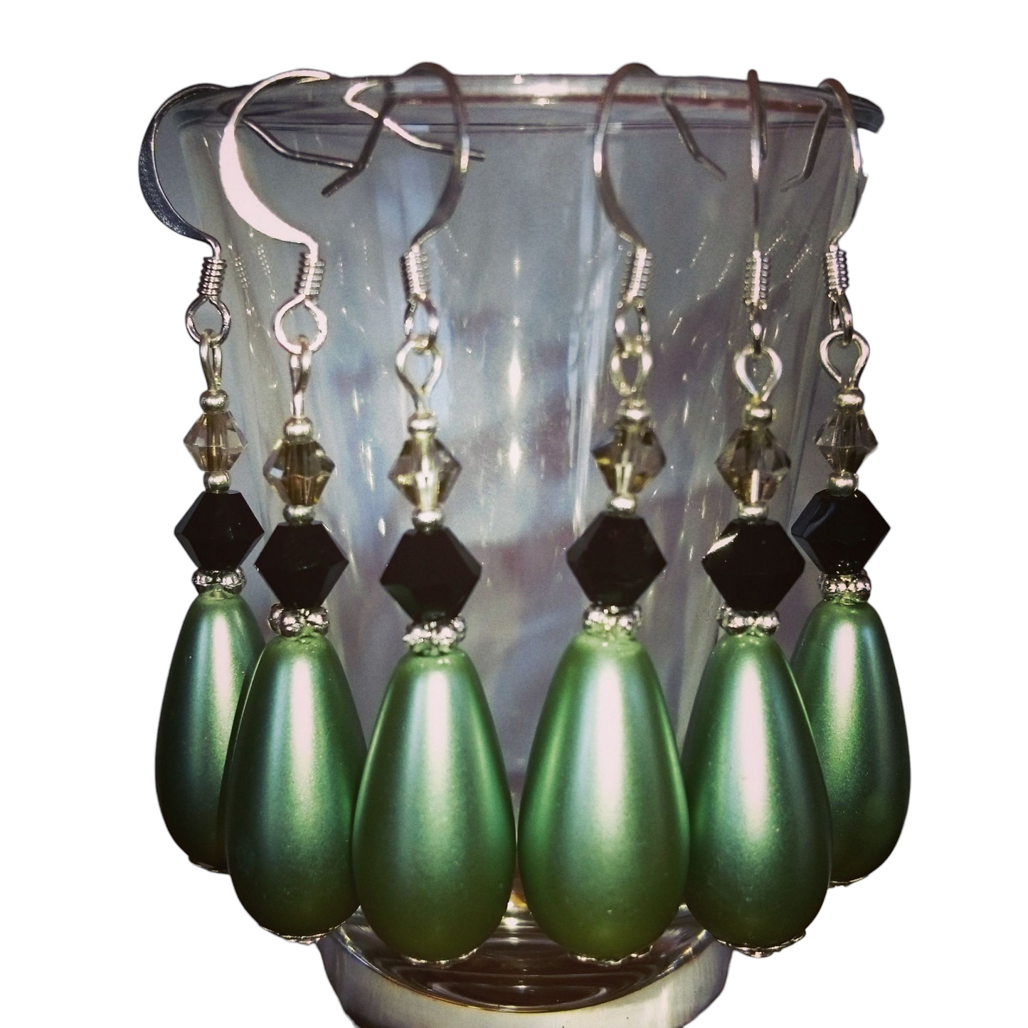 Handmade Large Teardrop Pearl & Crystal Earrings - Assorted Colors