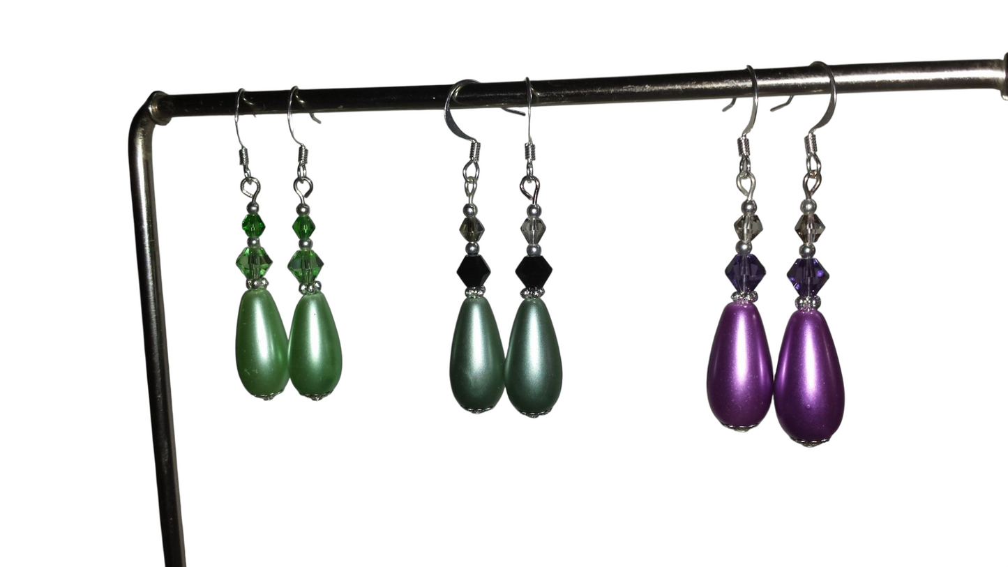 Handmade Large Teardrop Pearl & Crystal Earrings - Assorted Colors