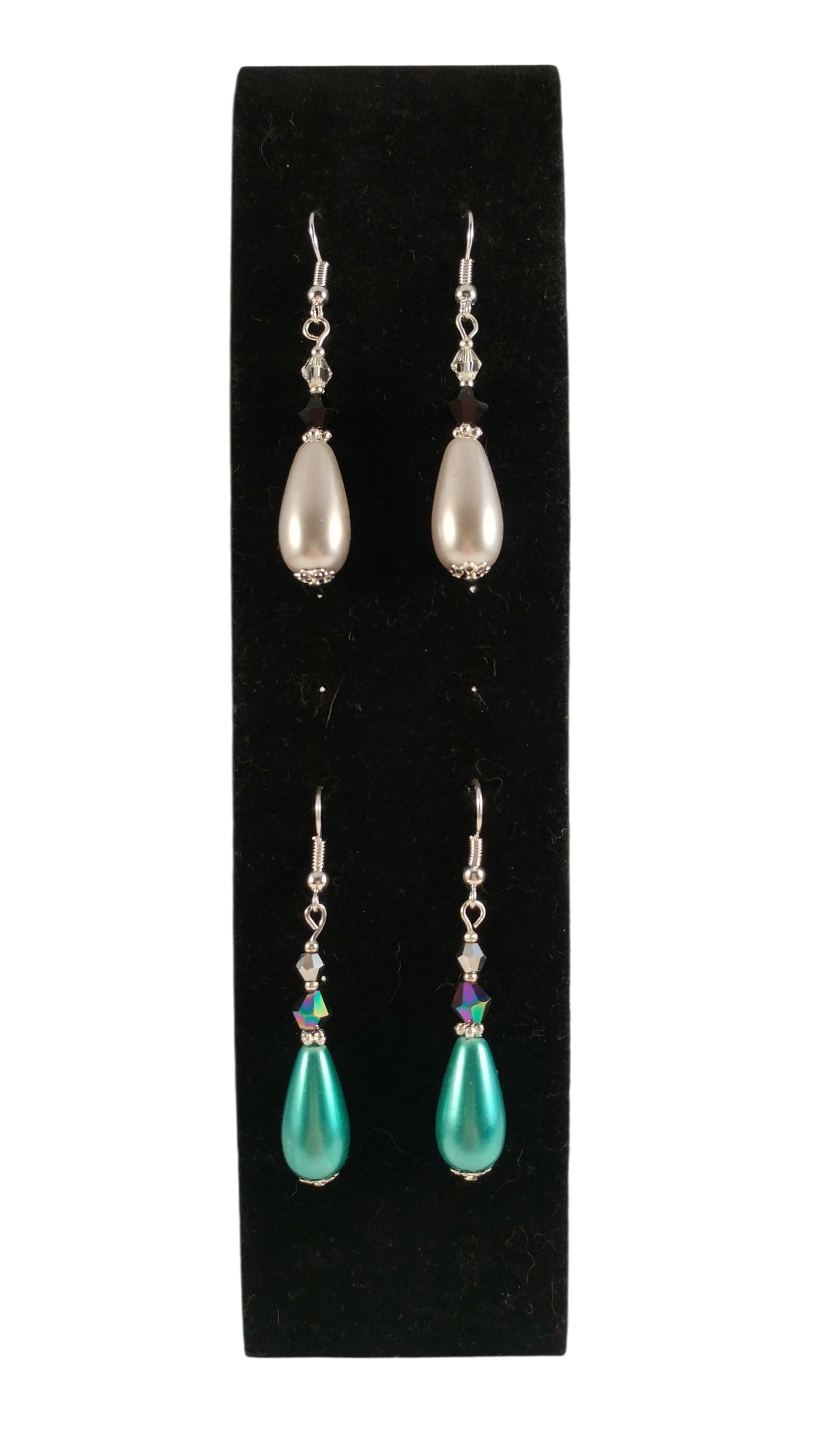 Handmade Large Teardrop Pearl & Crystal Earrings - Assorted Colors