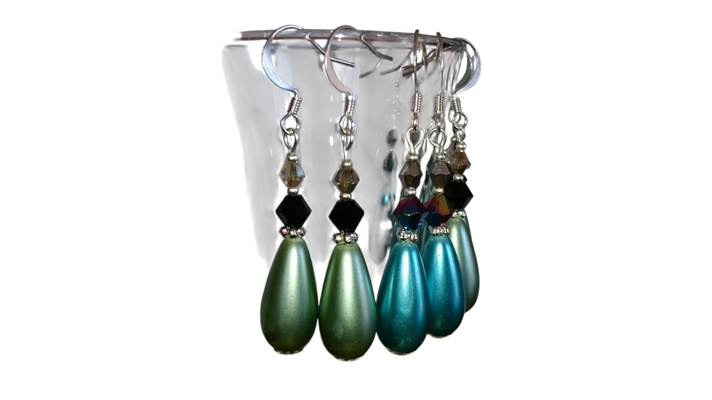 Handmade Large Teardrop Pearl & Crystal Earrings - Assorted Colors