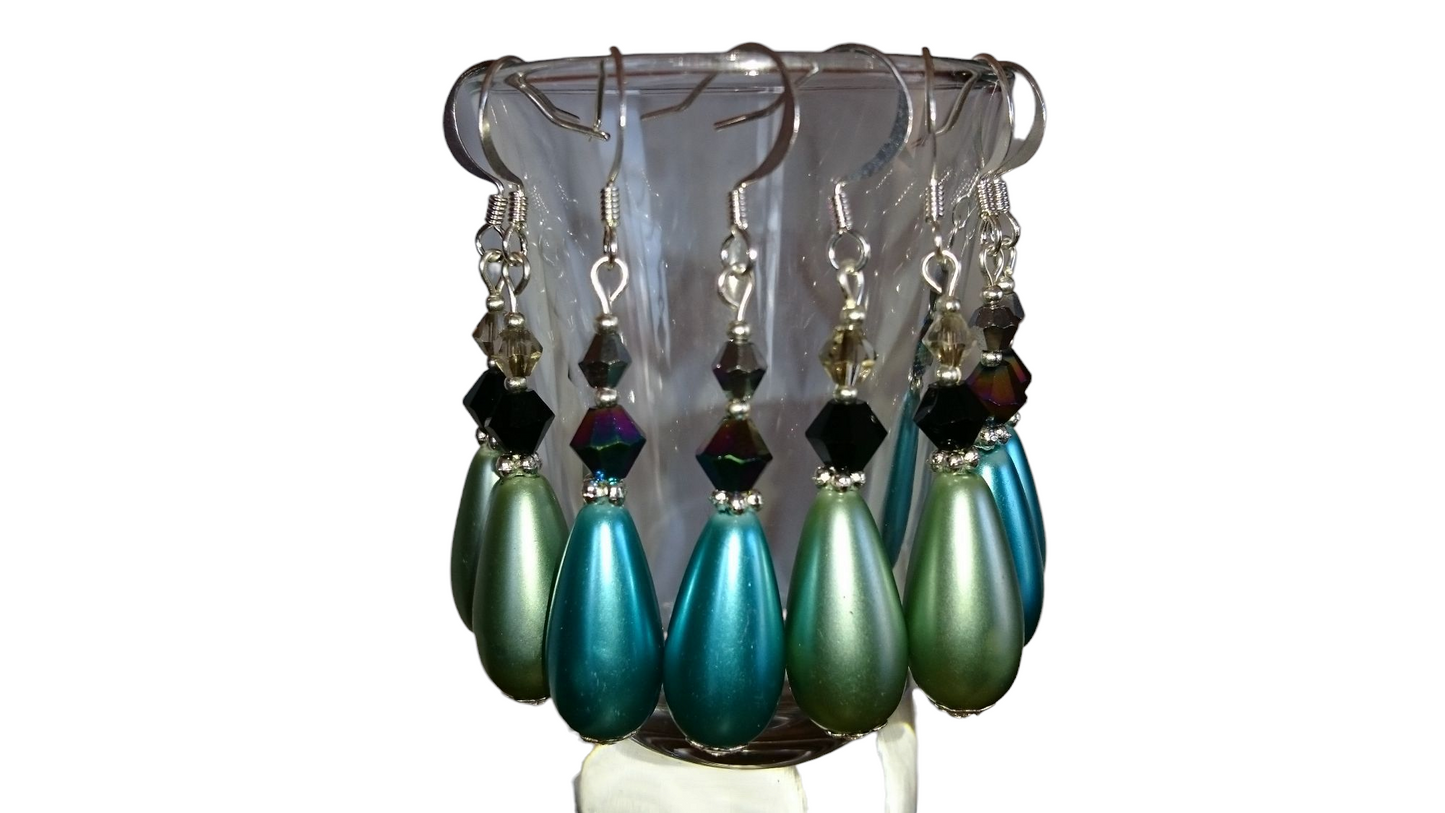 Handmade Large Teardrop Pearl & Crystal Earrings - Assorted Colors