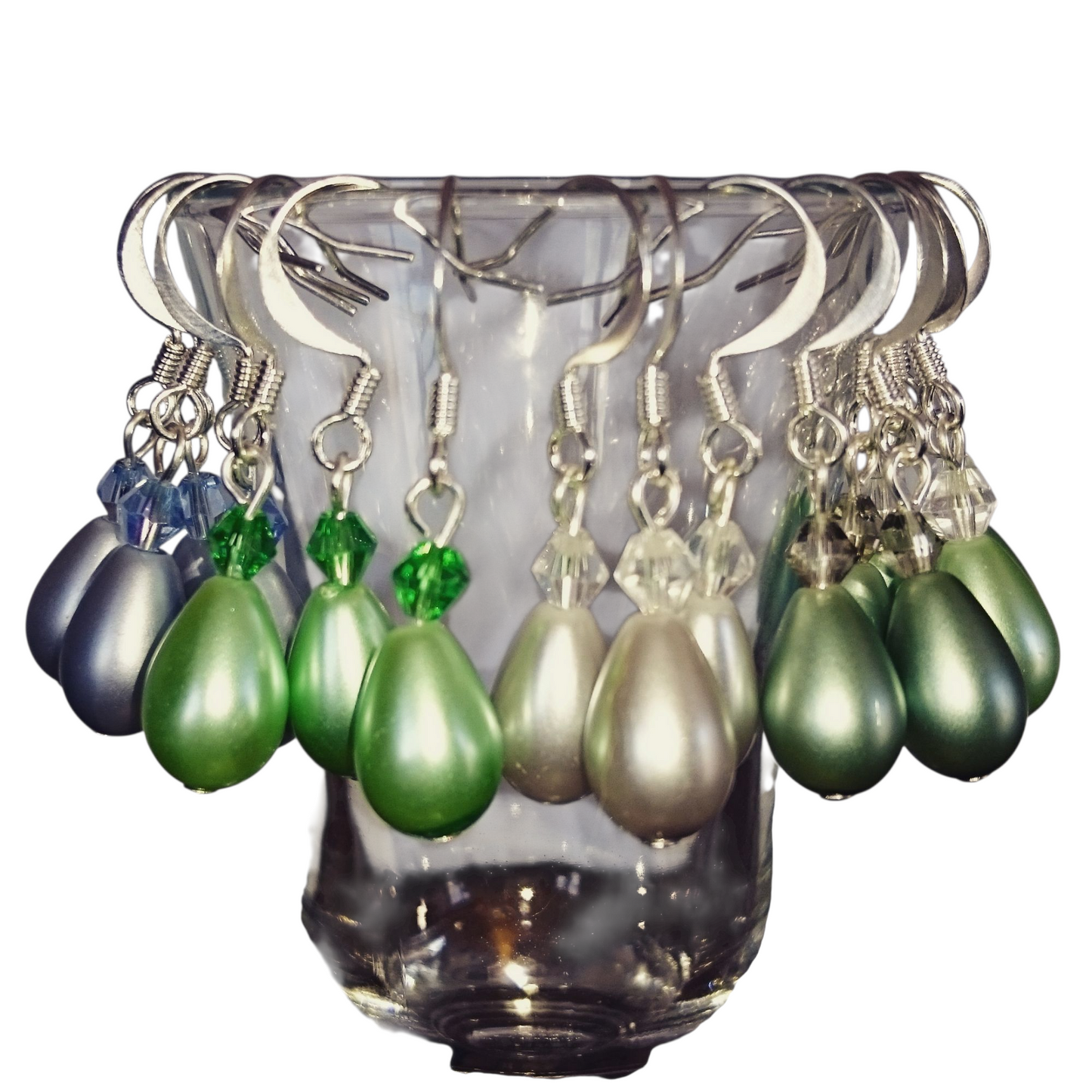 Handmade Small Teardrop Pearl & Crystal Earrings - Assorted Colors