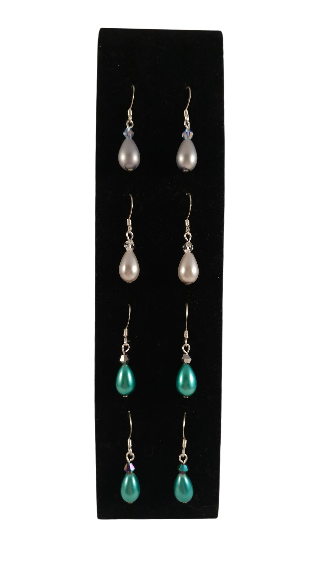 Handmade Small Teardrop Pearl & Crystal Earrings - Assorted Colors