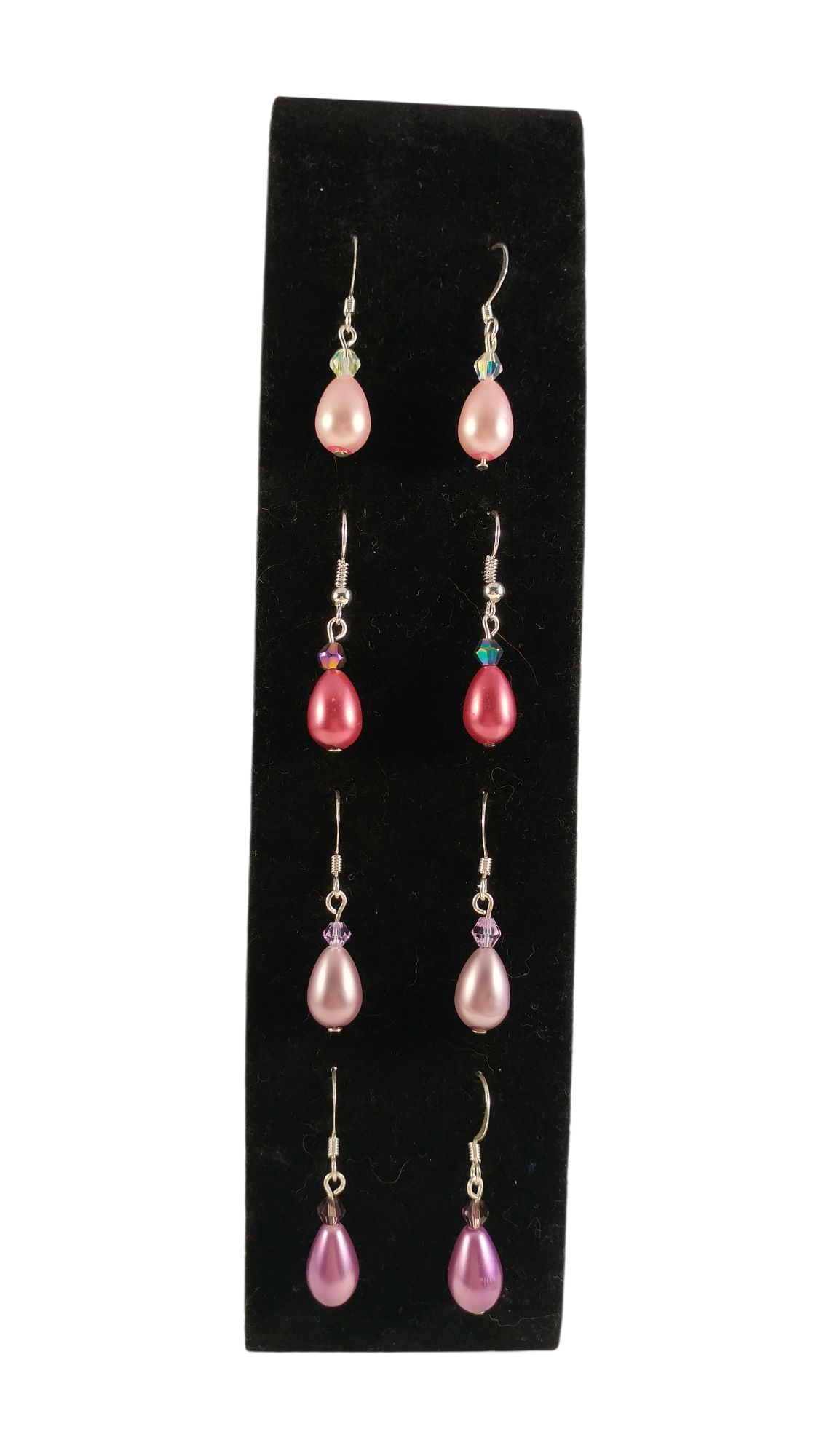 Handmade Small Teardrop Pearl & Crystal Earrings - Assorted Colors