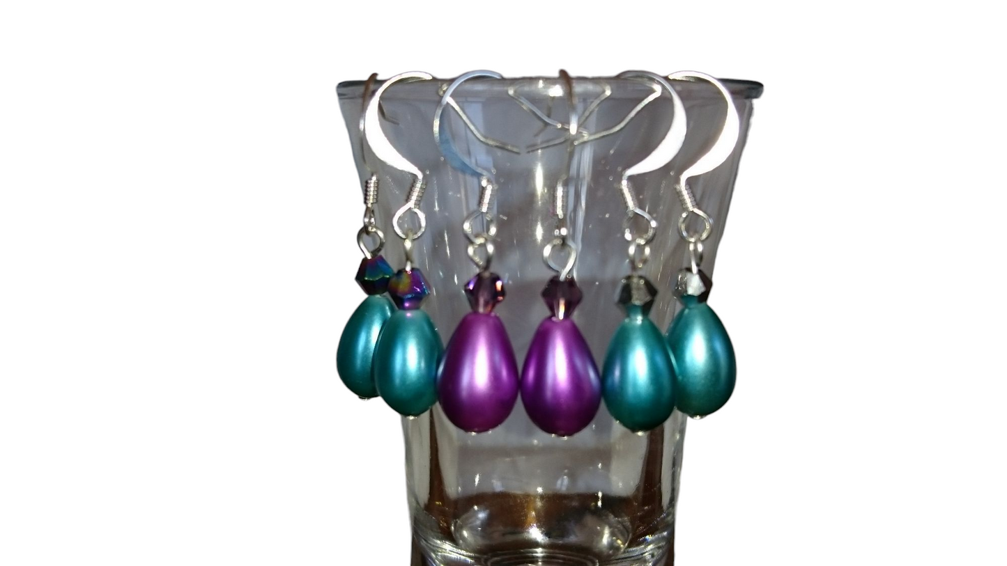 Handmade Small Teardrop Pearl & Crystal Earrings - Assorted Colors