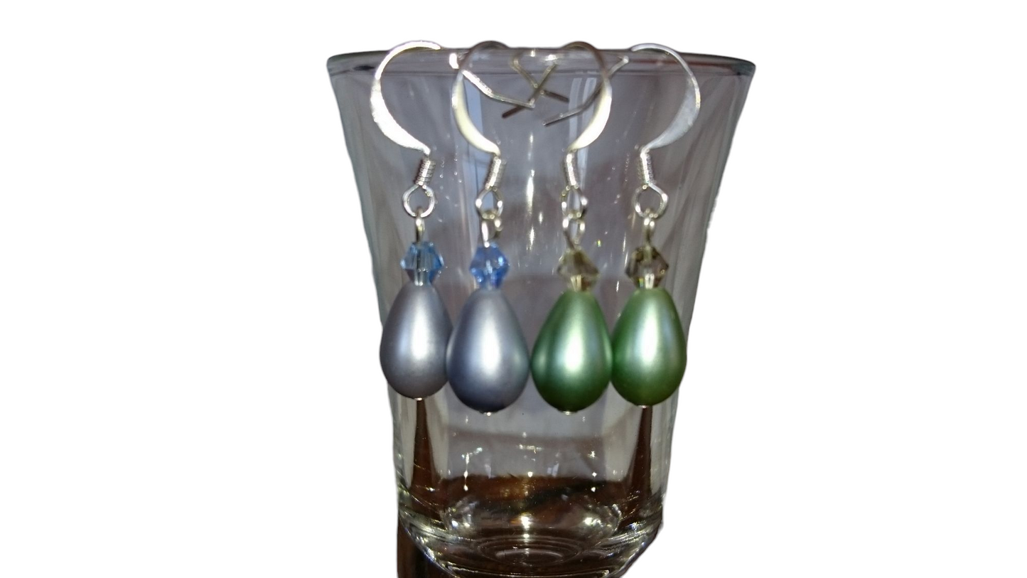 Handmade Small Teardrop Pearl & Crystal Earrings - Assorted Colors