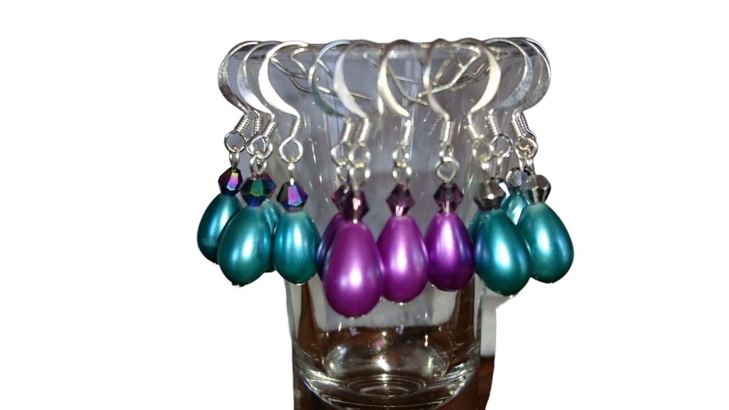 Handmade Small Teardrop Pearl & Crystal Earrings - Assorted Colors