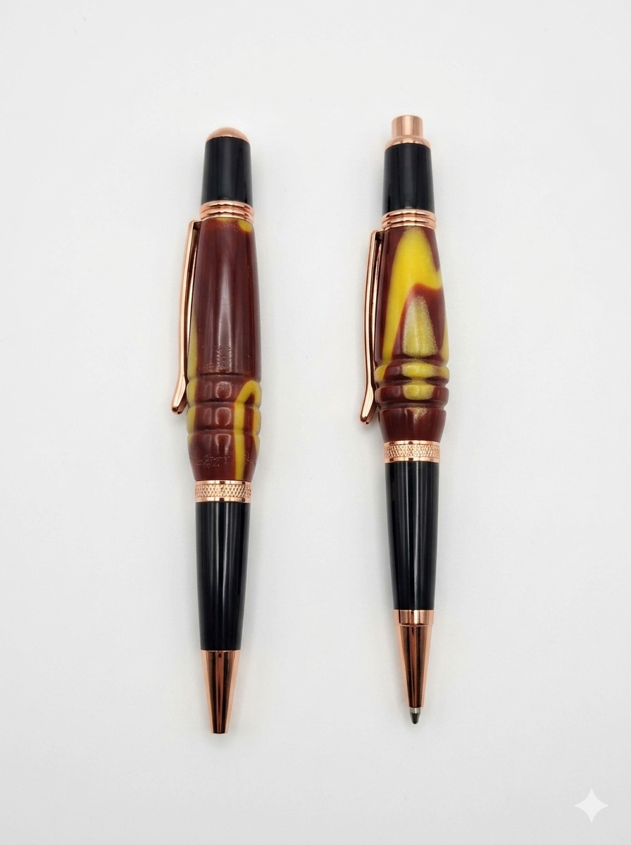 Hand Turned Acrylic Pen - Pen & Pencil Combo - Burgundy & Yellow