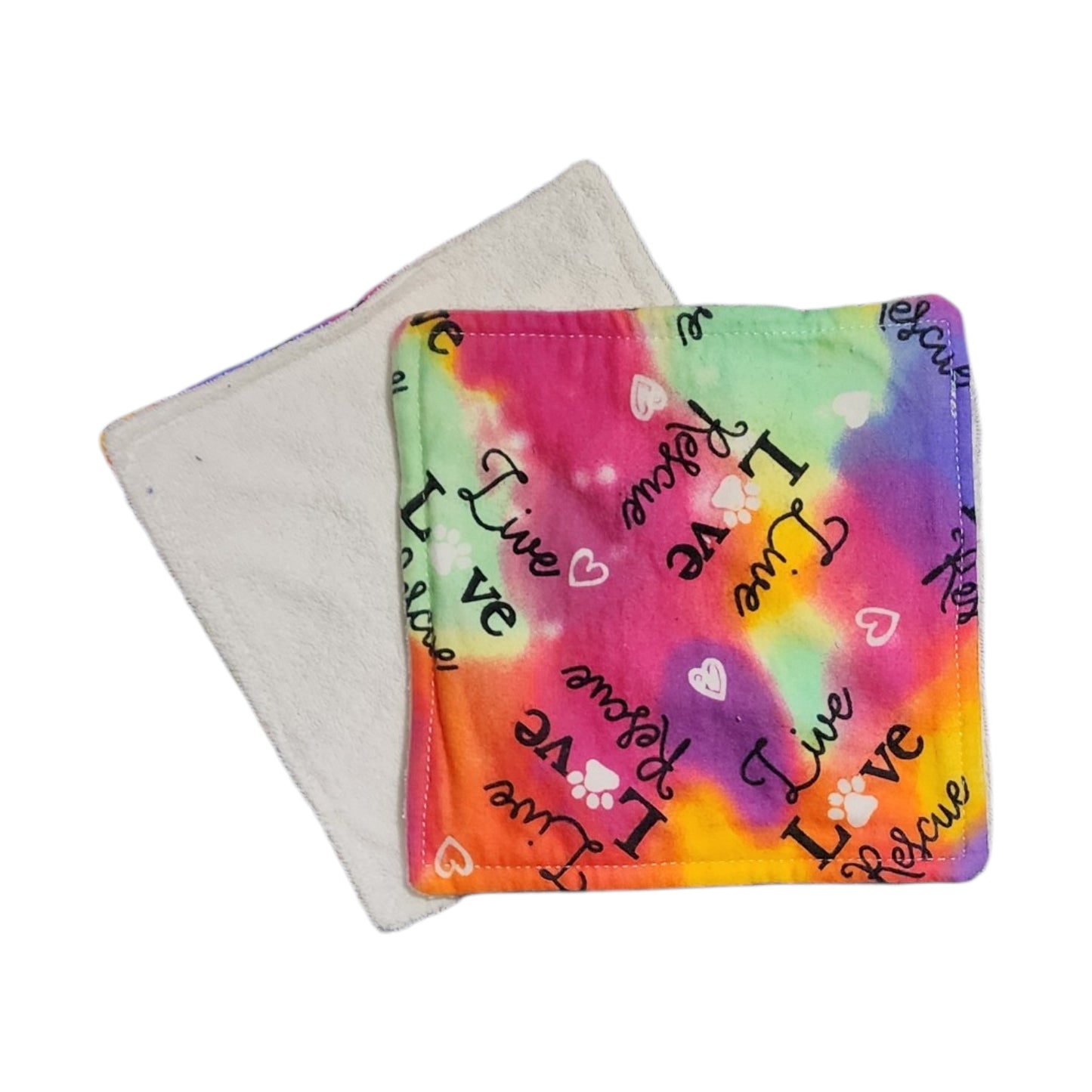 Baby Large Washcloth Pair - Live, Love, Rescue on Rainbow Tie-Dye