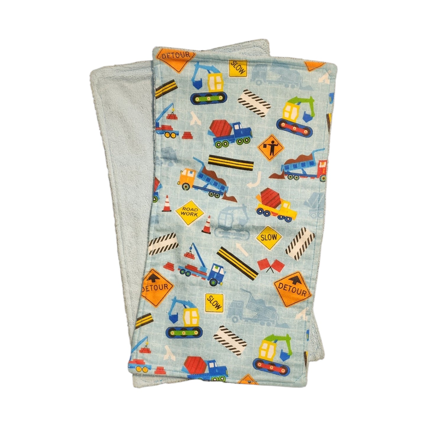 Baby Burp Cloth Pair - Construction Zone on Light Blue