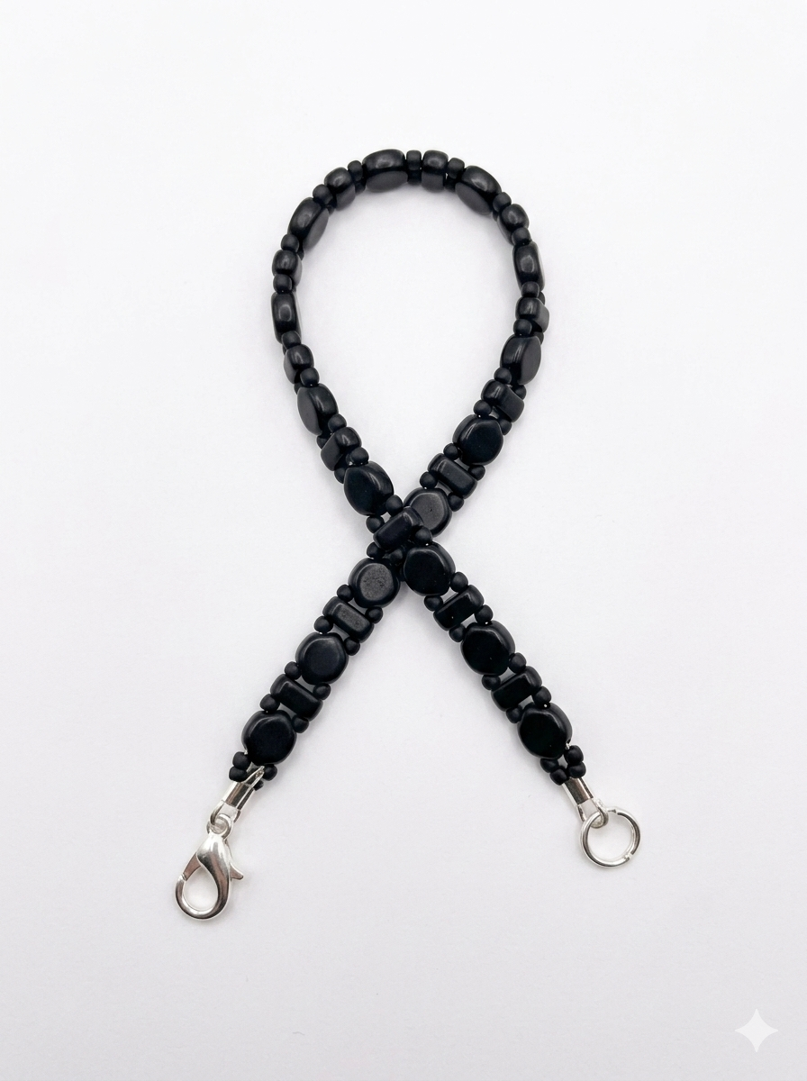 Handmade Beaded Bracelet - Duo, Hexagon & Bar - Black Matte