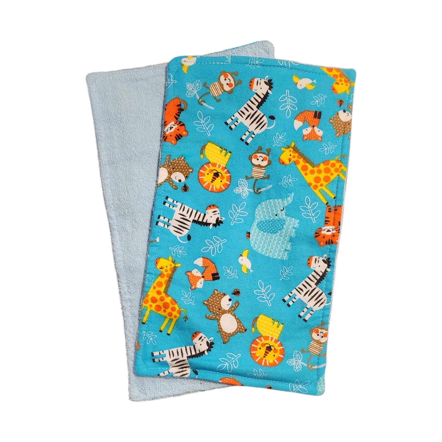 Baby Burp Cloth Pair - Zoo Animals on Turquoise Flannel