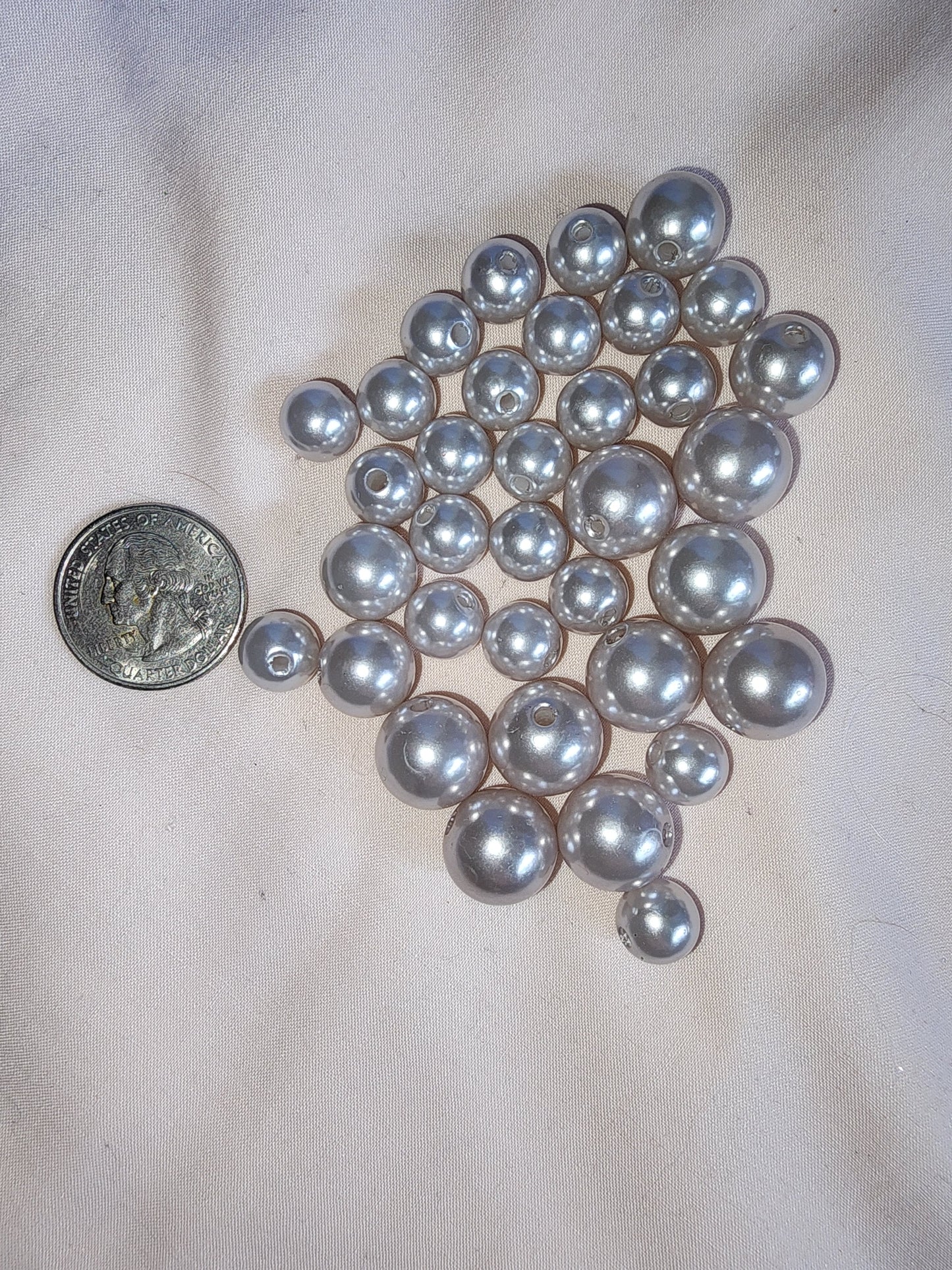 Jewelry Destash, Assorted Plastic Silver Pearl Beads