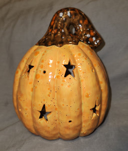 Ceramic Decoration - Pumpkin, Small Round w/Stars; Lighted
