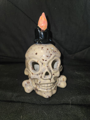 Ceramic Fall / Halloween Decoration - Skull with Candle