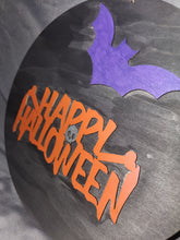 Wooden Sign - Circle, Happy Halloween w/ Bat