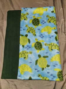 Pillowcase - Turtles, on Light Blue Fleece::Hunter Green Fleece