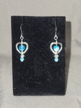 Earrings - Caged Heart, Blue Agate and Crystal