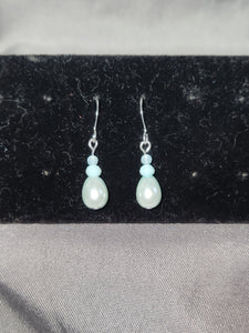 Earrings - Pearl Teardrop w/Crystal: Sea Foam Green