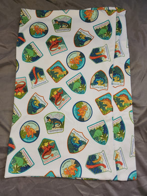 Pillowcase - Dinosaur Badges on White Jersey Knit