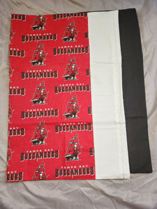 Licensed Pillowcase - NFL Tampa Bay Buccaneers Pirate Ship Red Cotton w/Grey Cotton::Black Cotton